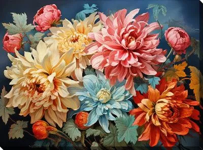 Картина маслом Хризантемы №111