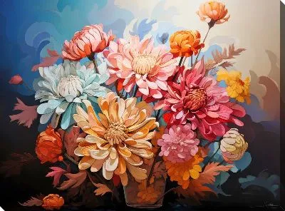 Картина маслом Хризантемы №112