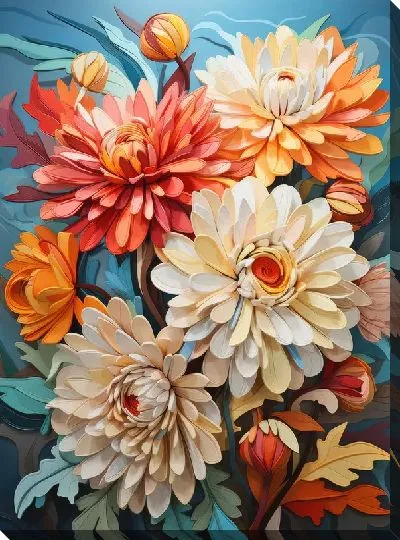 Картина маслом Хризантемы №115