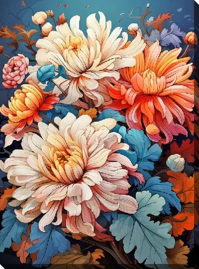 Картина маслом Хризантемы №120