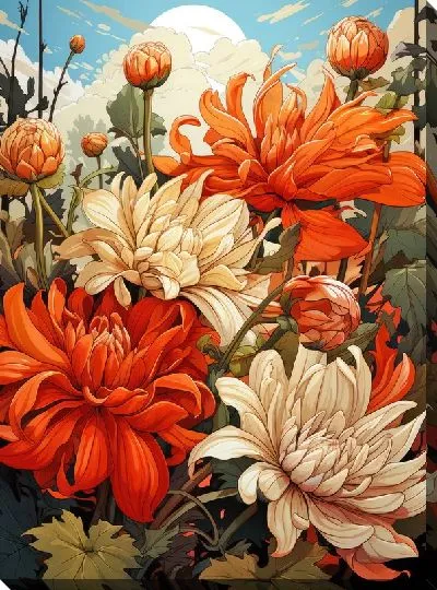 Картина маслом Хризантемы №121