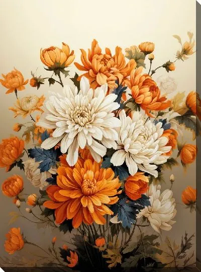 Картина маслом Хризантемы №124