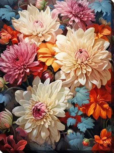 Картина маслом Хризантемы №125