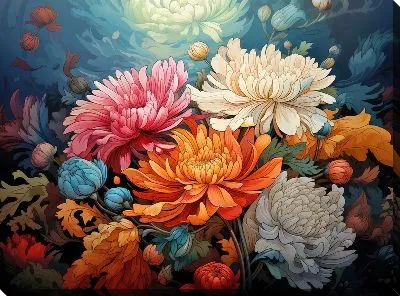 Картина маслом Хризантемы №126