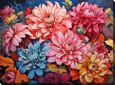 Картина маслом Хризантемы №128
