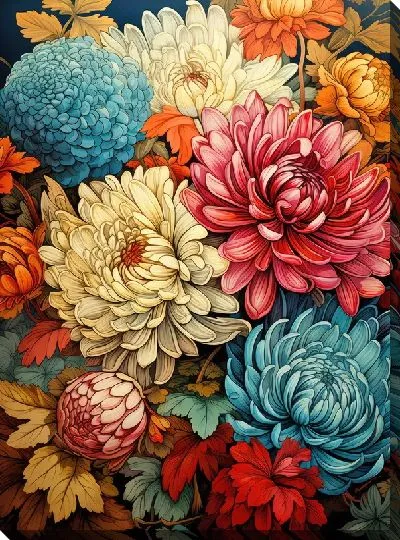 Картина маслом Хризантемы №129