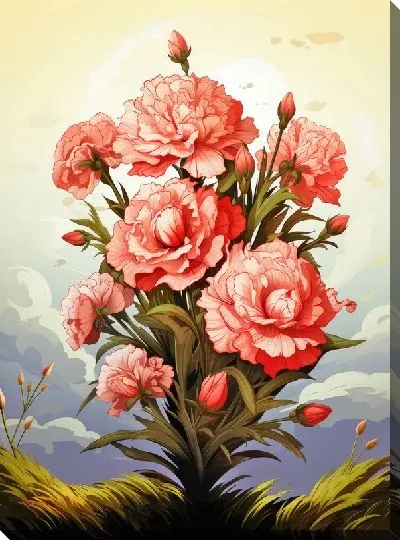 Картина маслом Гвоздики алые