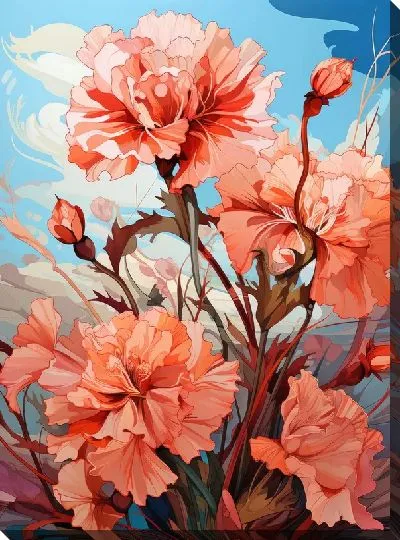 Картина маслом Гвоздики на фоне неба