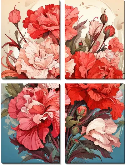 Модульная картина Винтажные гвоздики