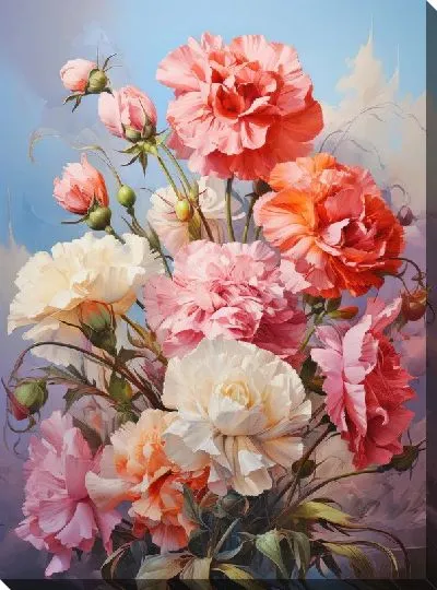 Картина маслом Разноцветные гвоздики