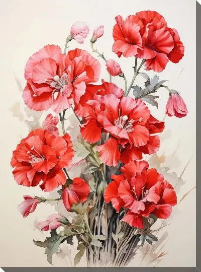 Картина маслом Гвоздики в акварельном стиле №1