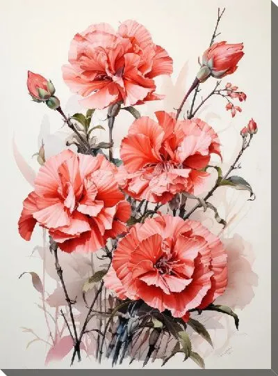 Картина маслом Гвоздики в акварельном стиле №2