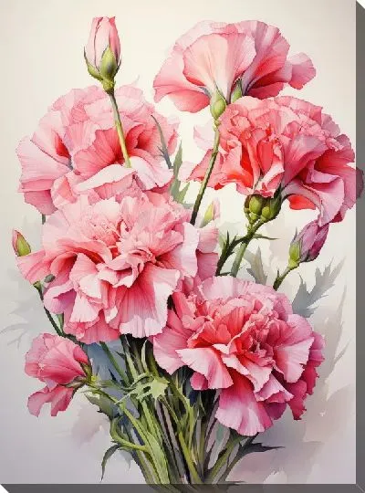 Картина маслом Гвоздики в акварельном стиле №4