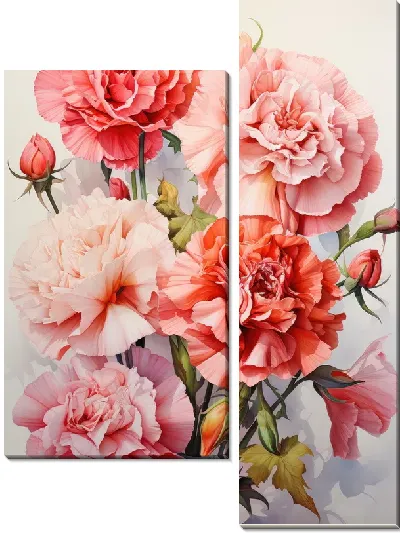 Модульная картина Гвоздики в акварельном стиле №5