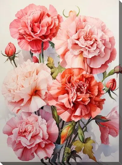 Картина маслом Гвоздики в акварельном стиле №5
