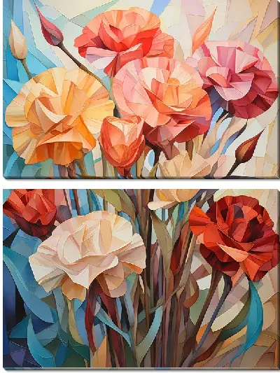 Модульная картина Гвоздики в стиле кубизм