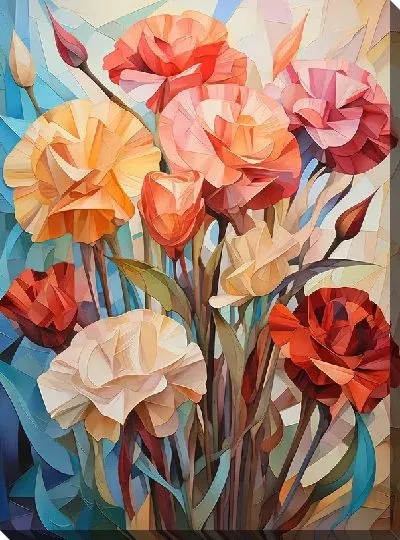 Картина маслом Гвоздики в стиле кубизм