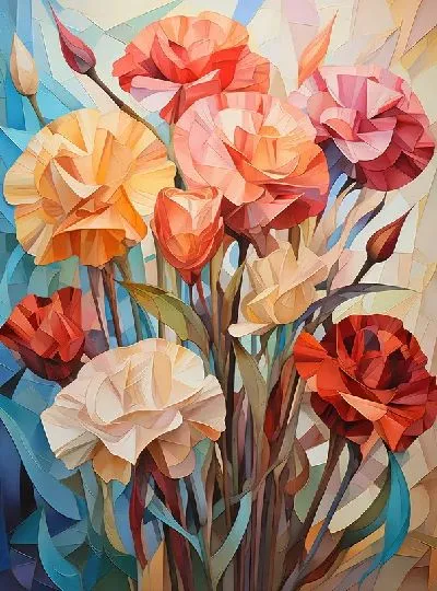 Плакат Гвоздики в стиле кубизм