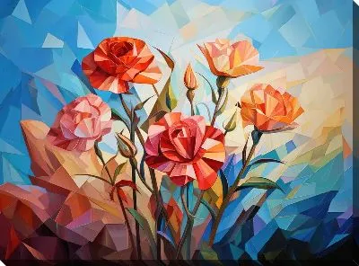 Картина маслом Гвоздики в стиле кубизм №2
