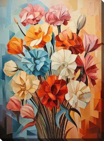 Картина маслом Гвоздики в стиле кубизм №3