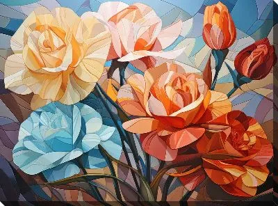 Картина маслом Гвоздики в стиле кубизм №4