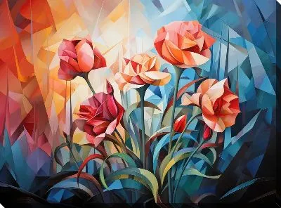 Картина маслом Гвоздики в стиле кубизм №5