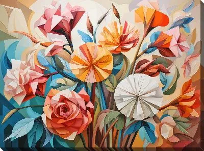 Картина маслом Гвоздики в стиле кубизм №6
