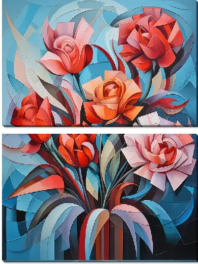 Модульная картина Гвоздики в стиле кубизм №7