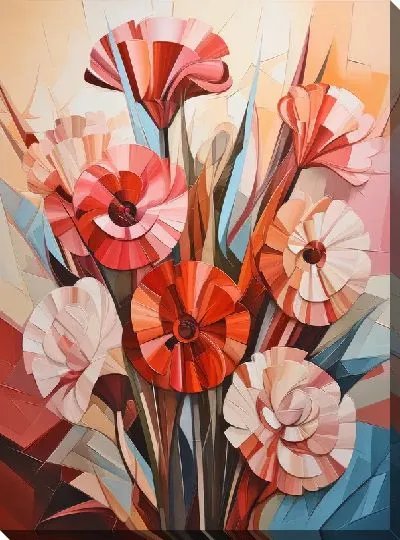 Картина маслом Гвоздики в стиле кубизм №8