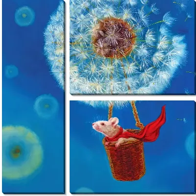 Модульная картина Мышка летит на одуванчике