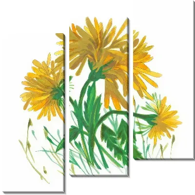 Модульная картина Желтые одуванчики