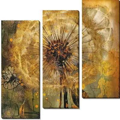 Модульная картина Одуванчик в стиле винтаж