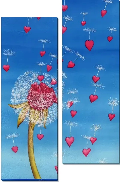 Модульная картина Одуванчик и сердечки