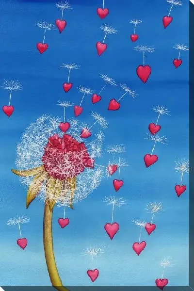 Картина маслом Одуванчик и сердечки