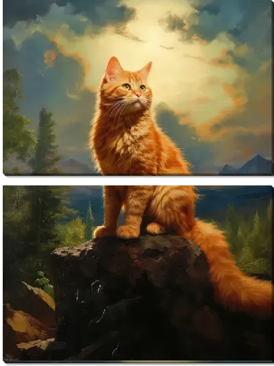 Модульная картина Рыжий кот на камне