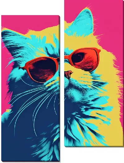 Модульная картина Кот в красных очках в стиле поп-арт