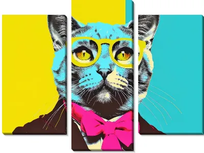 Модульная картина Арт портрет кота в очках №3