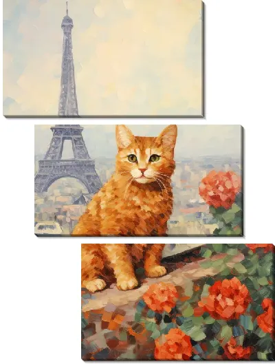 Модульная картина Рыжий кот в Париже