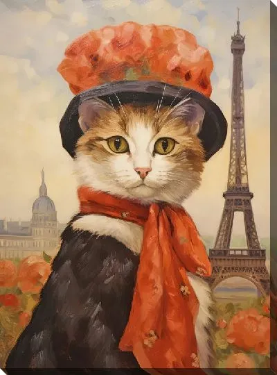 Картина маслом Гламурная кошка в Париже