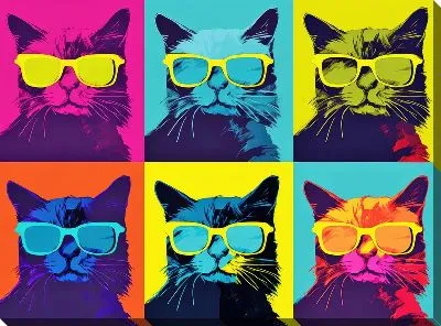 Картина маслом 6 котов в очках