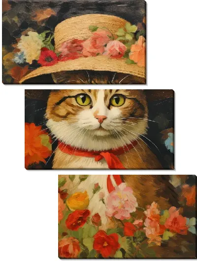 Модульная картина Кошка в шляпе