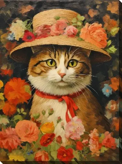 Картина маслом Кошка в шляпе