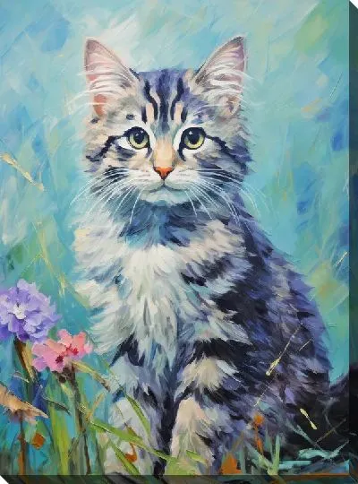 Картина маслом Кошка на фоне мастихин