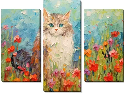 Модульная картина Кошка в поле