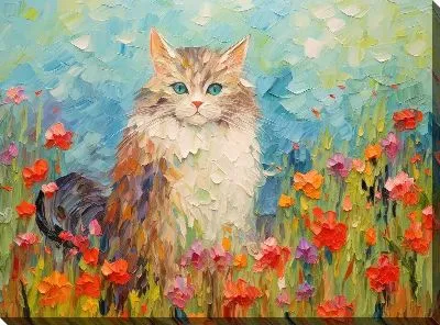 Картина маслом Кошка в поле