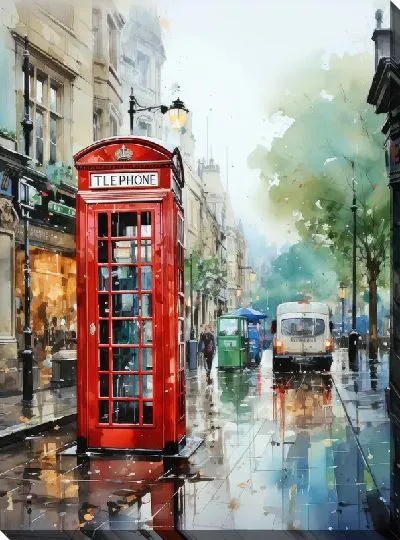 Картина маслом Телефонная будка в Лондоне №1