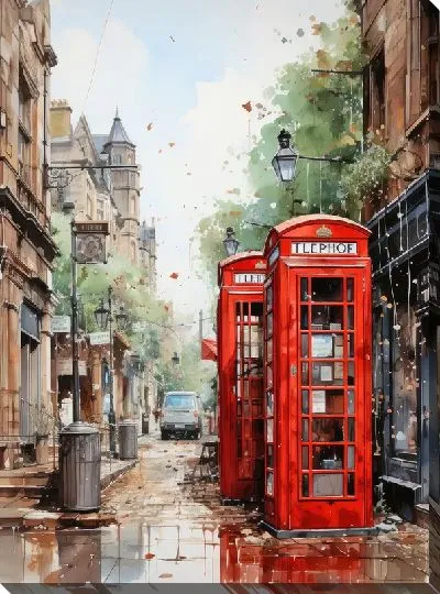 Картина маслом Телефонная будка в Лондоне №3