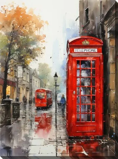 Картина маслом Телефонная будка в Лондоне №4