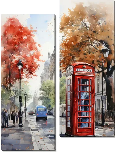 Модульная картина Телефонная будка в Лондоне №5