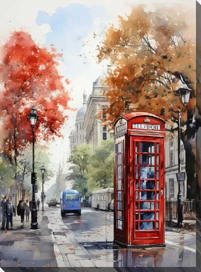 Картина маслом Телефонная будка в Лондоне №5